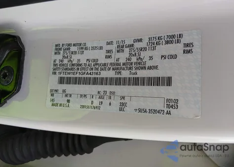 2016 Ford F-150 Platinum z USA, uszkodzony, nr VIN 1FTEW1EF1GFA43163